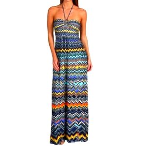 BCBG Chevron Pattern Halter Maxi Dress, Sz. Medium